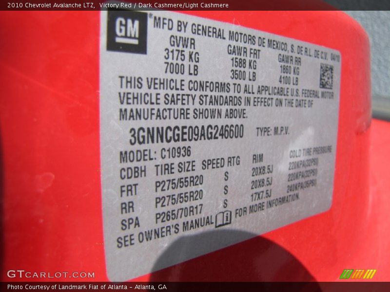 Victory Red / Dark Cashmere/Light Cashmere 2010 Chevrolet Avalanche LTZ
