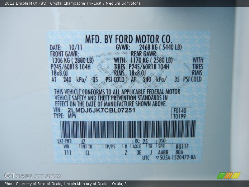Crystal Champagne Tri-Coat / Medium Light Stone 2012 Lincoln MKX FWD