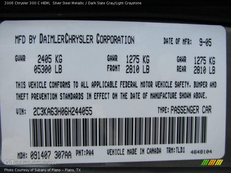Silver Steel Metallic / Dark Slate Gray/Light Graystone 2006 Chrysler 300 C HEMI