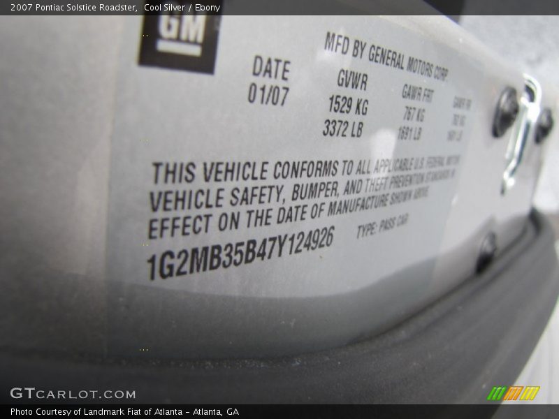 Cool Silver / Ebony 2007 Pontiac Solstice Roadster