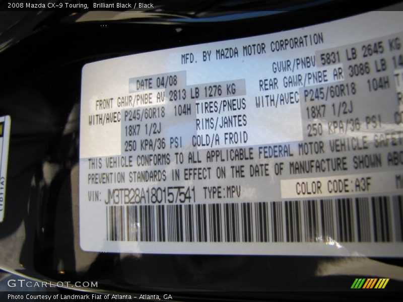 Brilliant Black / Black 2008 Mazda CX-9 Touring