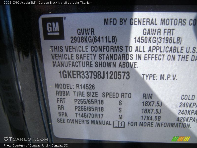 Carbon Black Metallic / Light Titanium 2008 GMC Acadia SLT