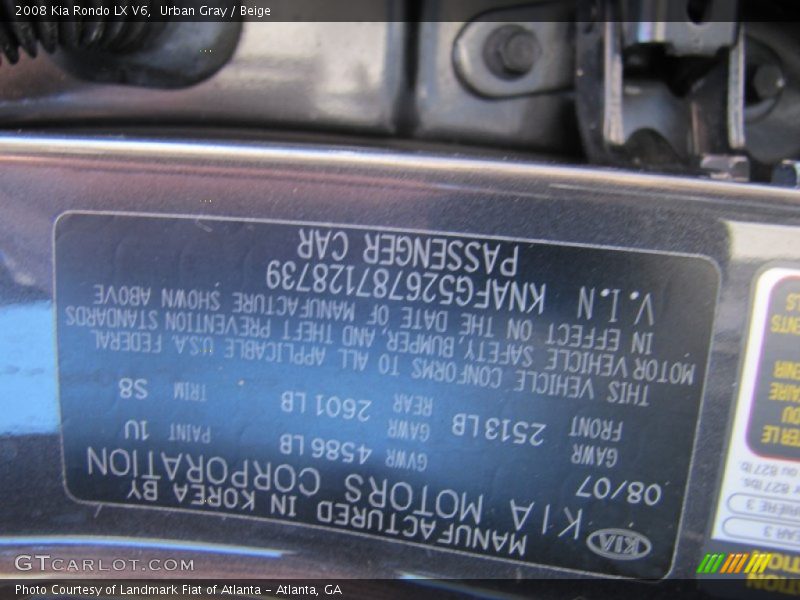 Urban Gray / Beige 2008 Kia Rondo LX V6