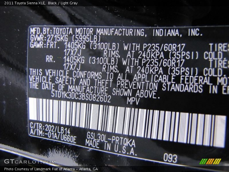 Black / Light Gray 2011 Toyota Sienna XLE