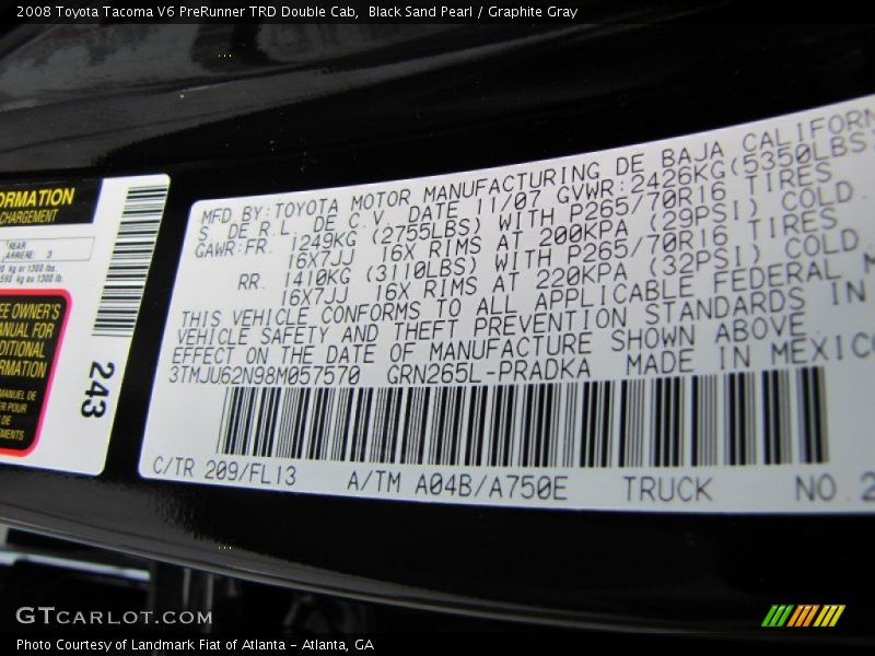 Black Sand Pearl / Graphite Gray 2008 Toyota Tacoma V6 PreRunner TRD Double Cab