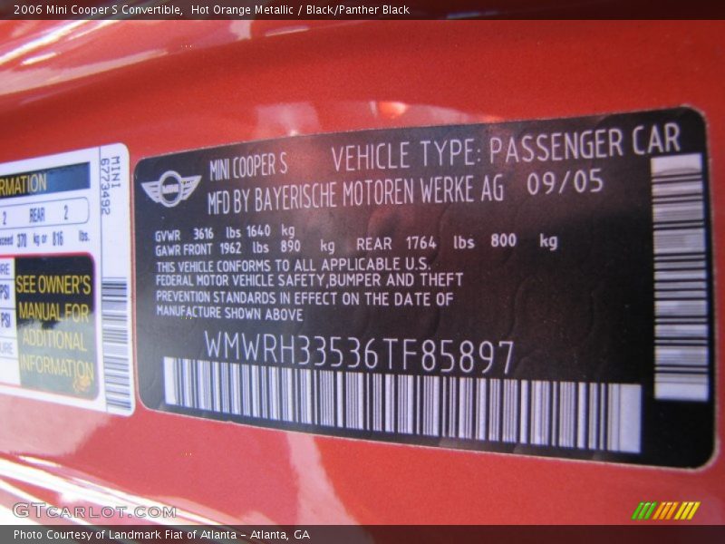 Hot Orange Metallic / Black/Panther Black 2006 Mini Cooper S Convertible