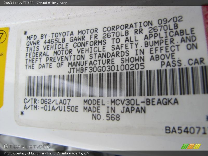 Crystal White / Ivory 2003 Lexus ES 300