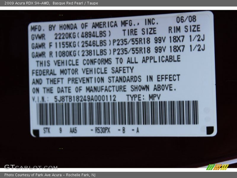 Basque Red Pearl / Taupe 2009 Acura RDX SH-AWD