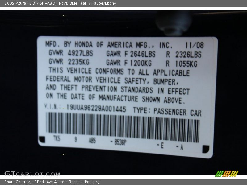 Royal Blue Pearl / Taupe/Ebony 2009 Acura TL 3.7 SH-AWD