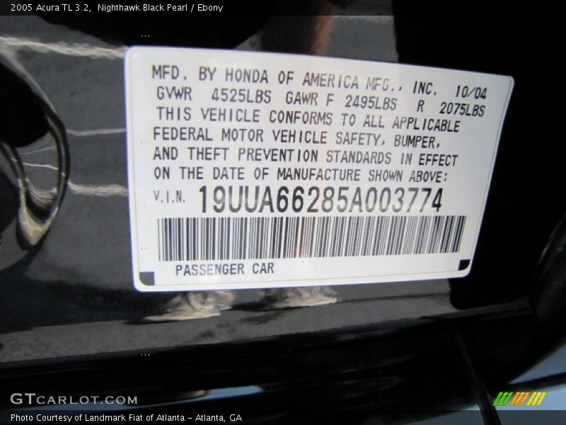 Nighthawk Black Pearl / Ebony 2005 Acura TL 3.2
