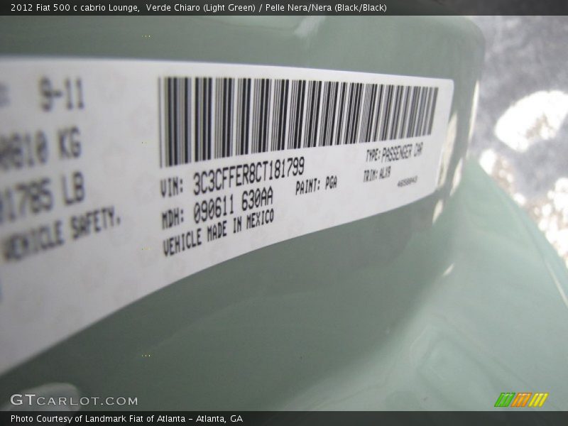 2012 500 c cabrio Lounge Verde Chiaro (Light Green) Color Code PGA