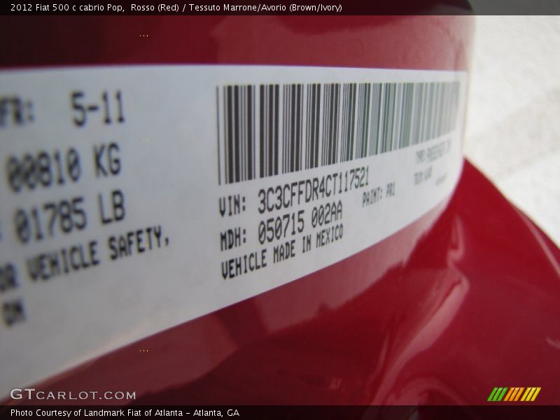 Rosso (Red) / Tessuto Marrone/Avorio (Brown/Ivory) 2012 Fiat 500 c cabrio Pop