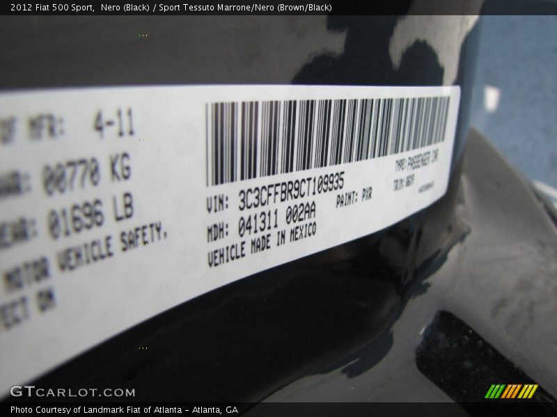 Nero (Black) / Sport Tessuto Marrone/Nero (Brown/Black) 2012 Fiat 500 Sport
