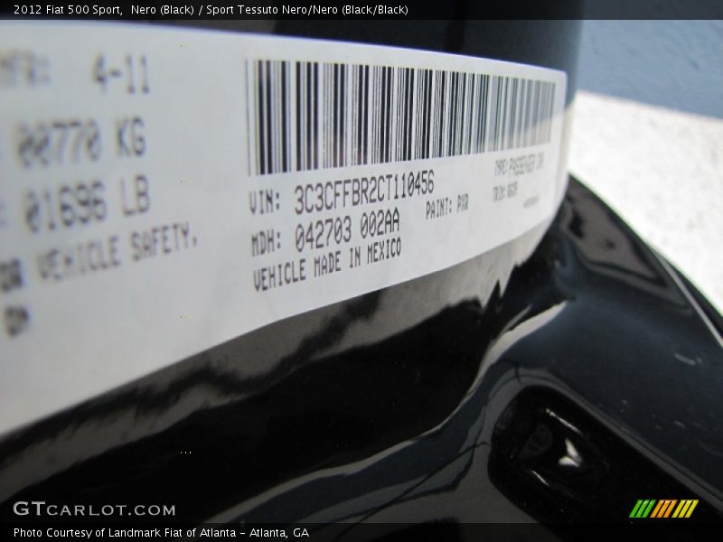Nero (Black) / Sport Tessuto Nero/Nero (Black/Black) 2012 Fiat 500 Sport