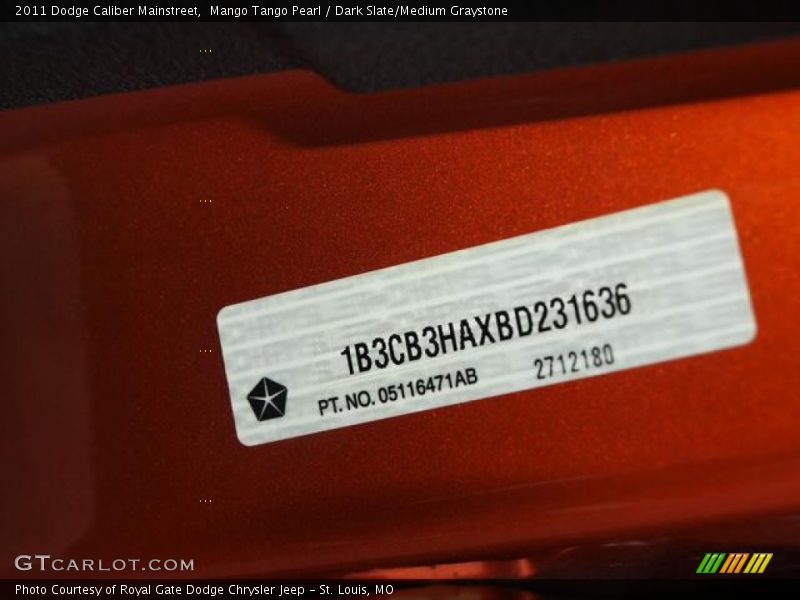 Mango Tango Pearl / Dark Slate/Medium Graystone 2011 Dodge Caliber Mainstreet