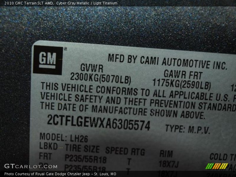 Cyber Gray Metallic / Light Titanium 2010 GMC Terrain SLT AWD