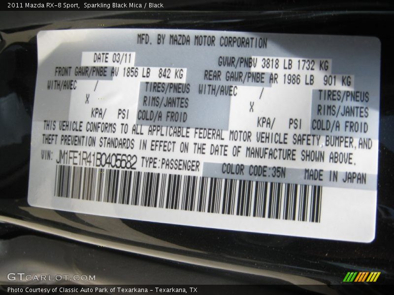 2011 RX-8 Sport Sparkling Black Mica Color Code 35N