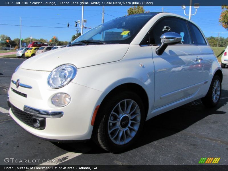 Bianco Perla (Pearl White) / Pelle Nera/Nera (Black/Black) 2012 Fiat 500 c cabrio Lounge