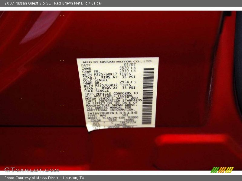 Red Brawn Metallic / Beige 2007 Nissan Quest 3.5 SE