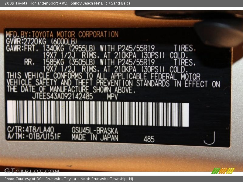 Sandy Beach Metallic / Sand Beige 2009 Toyota Highlander Sport 4WD