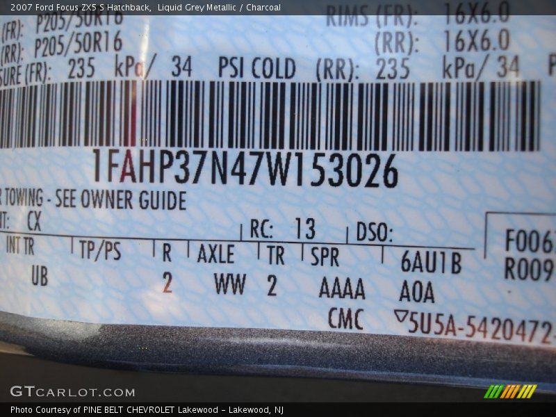 Liquid Grey Metallic / Charcoal 2007 Ford Focus ZX5 S Hatchback