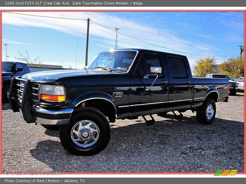 Dark Tourmaline Green Metallic / Beige 1996 Ford F250 XLT Crew Cab 4x4