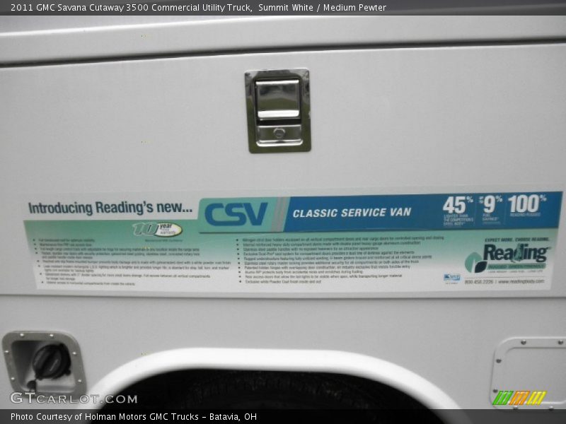 Info Tag of 2011 Savana Cutaway 3500 Commercial Utility Truck