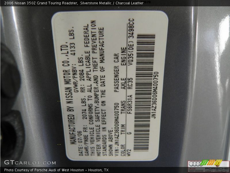Silverstone Metallic / Charcoal Leather 2006 Nissan 350Z Grand Touring Roadster