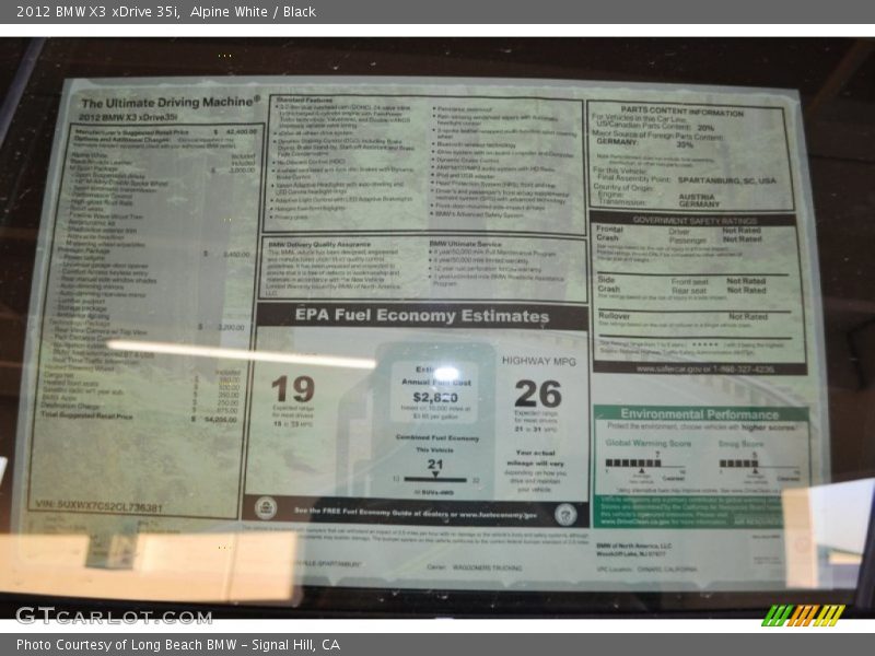  2012 X3 xDrive 35i Window Sticker