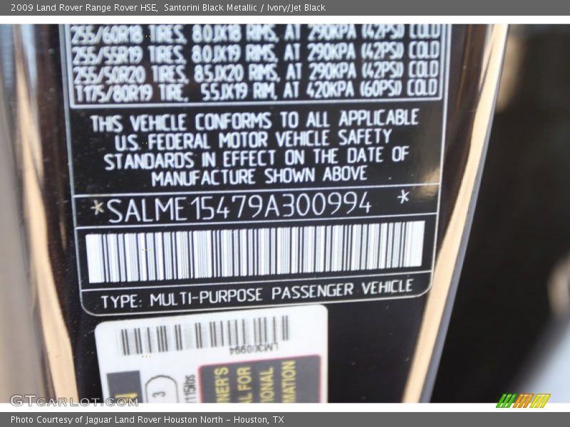 Santorini Black Metallic / Ivory/Jet Black 2009 Land Rover Range Rover HSE