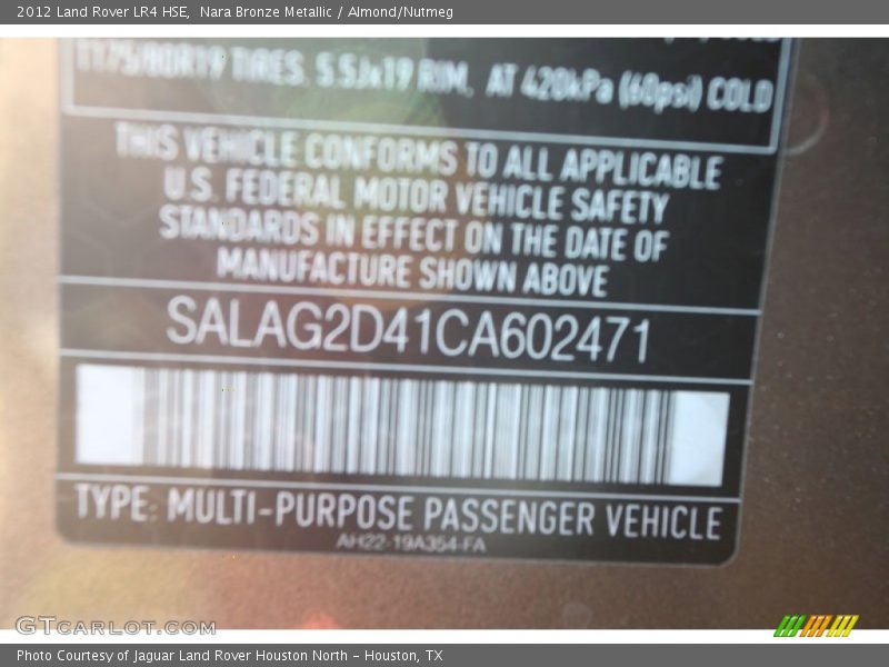 Nara Bronze Metallic / Almond/Nutmeg 2012 Land Rover LR4 HSE