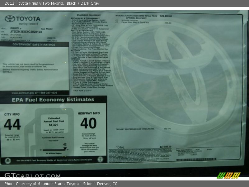  2012 Prius v Two Hybrid Window Sticker