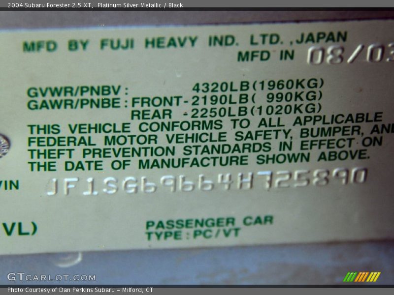 Platinum Silver Metallic / Black 2004 Subaru Forester 2.5 XT