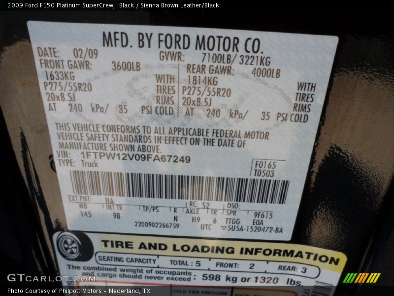 Black / Sienna Brown Leather/Black 2009 Ford F150 Platinum SuperCrew