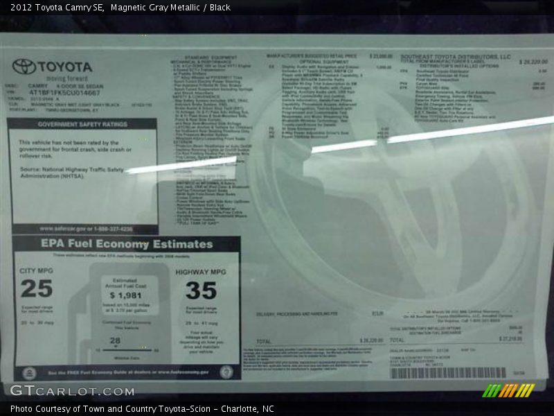 Magnetic Gray Metallic / Black 2012 Toyota Camry SE