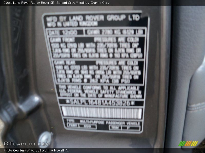 Bonatti Grey Metallic / Granite Grey 2001 Land Rover Range Rover SE