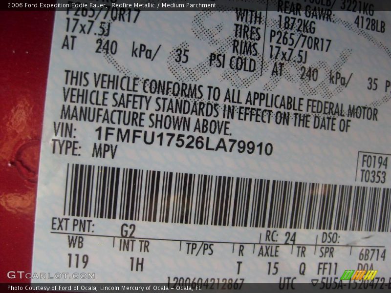 2006 Expedition Eddie Bauer Redfire Metallic Color Code G2