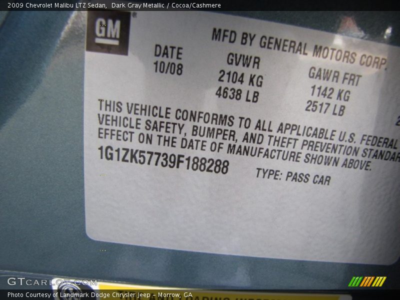 Dark Gray Metallic / Cocoa/Cashmere 2009 Chevrolet Malibu LTZ Sedan