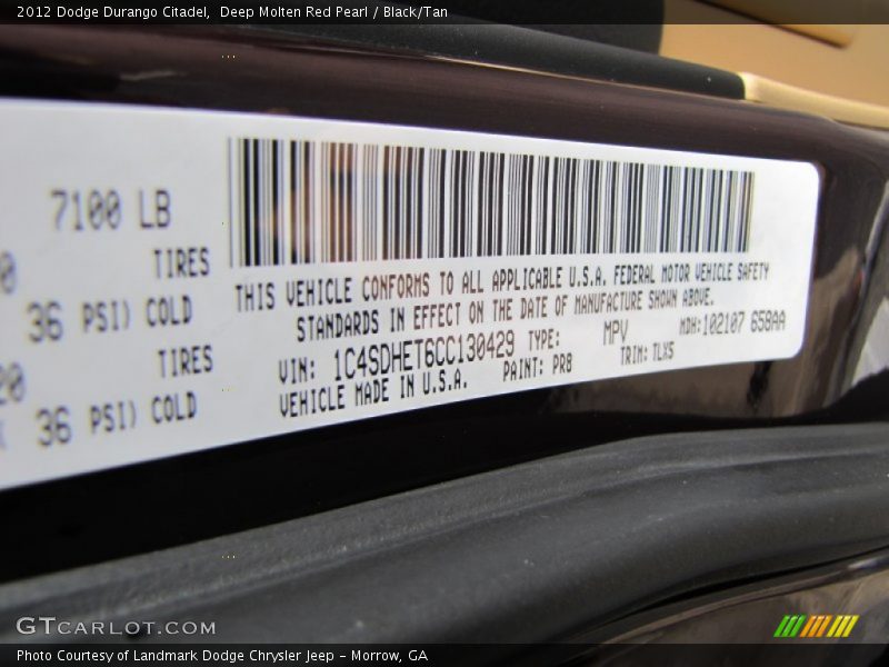 2012 Durango Citadel Deep Molten Red Pearl Color Code PR8