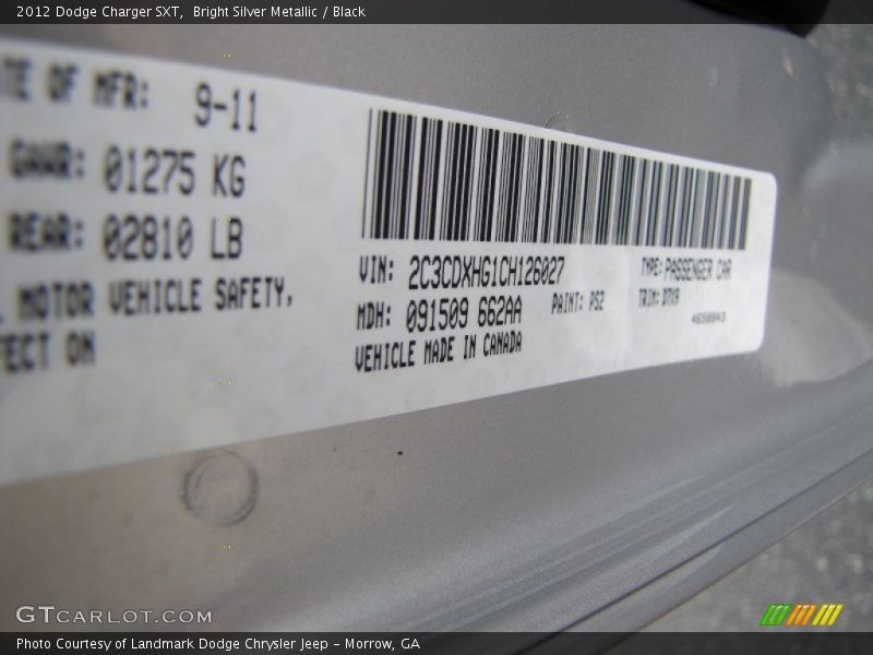 2012 Charger SXT Bright Silver Metallic Color Code PS2