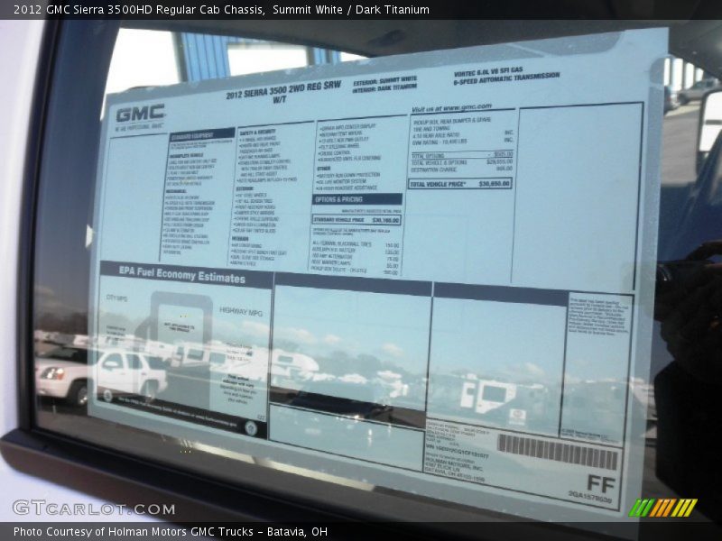  2012 Sierra 3500HD Regular Cab Chassis Window Sticker