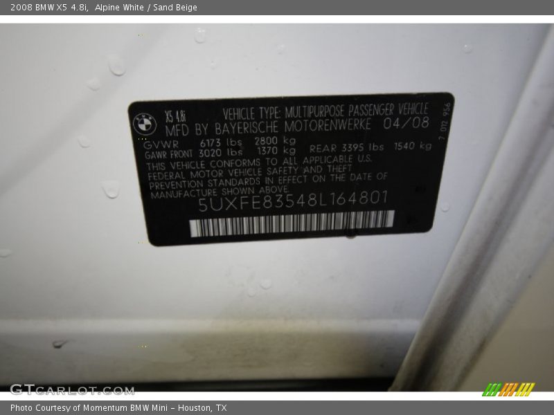 Alpine White / Sand Beige 2008 BMW X5 4.8i