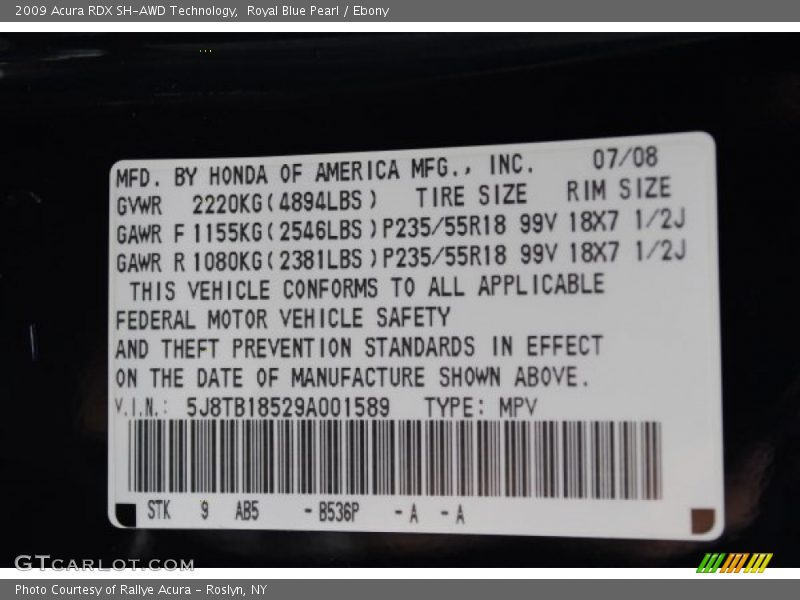 Royal Blue Pearl / Ebony 2009 Acura RDX SH-AWD Technology