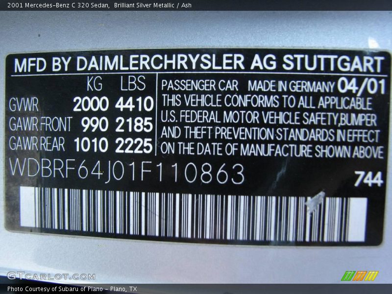 Brilliant Silver Metallic / Ash 2001 Mercedes-Benz C 320 Sedan