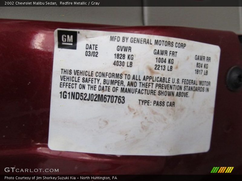 Redfire Metallic / Gray 2002 Chevrolet Malibu Sedan