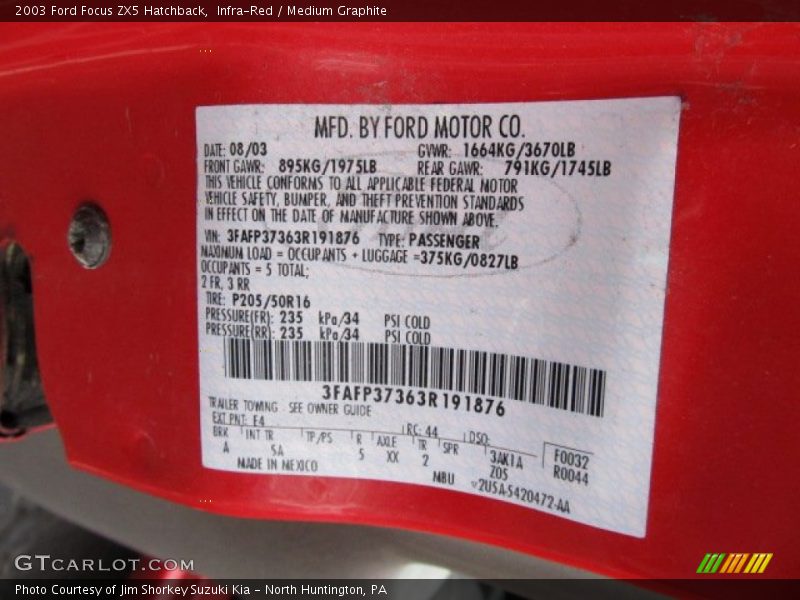 2003 Focus ZX5 Hatchback Infra-Red Color Code E4