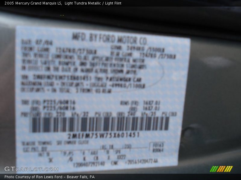 Light Tundra Metallic / Light Flint 2005 Mercury Grand Marquis LS