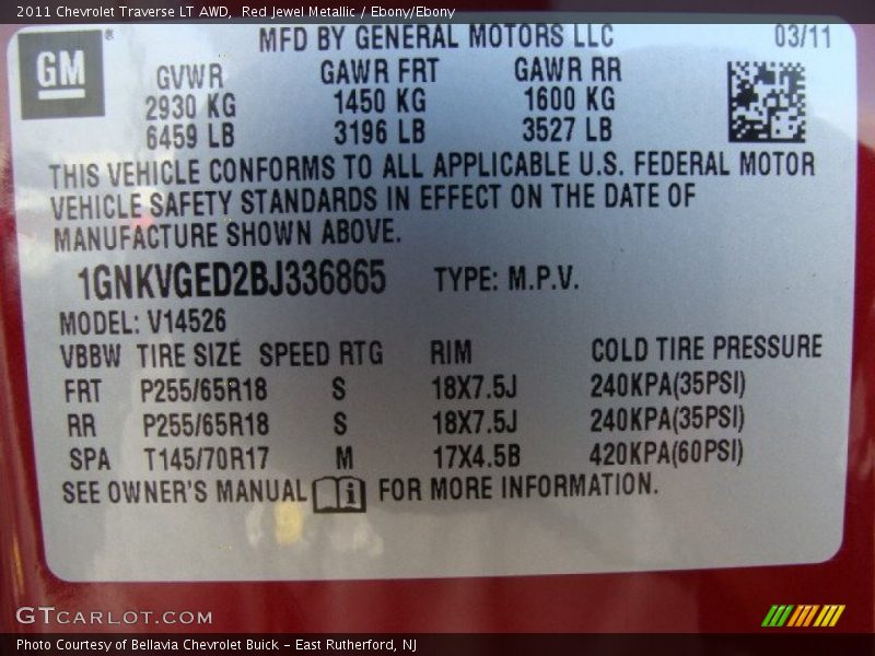Red Jewel Metallic / Ebony/Ebony 2011 Chevrolet Traverse LT AWD