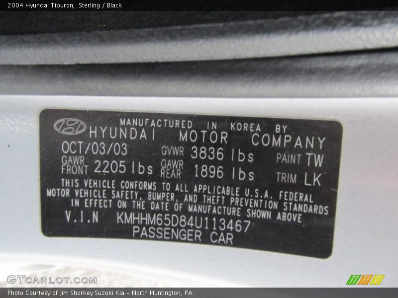 2004 Tiburon  Sterling Color Code TW
