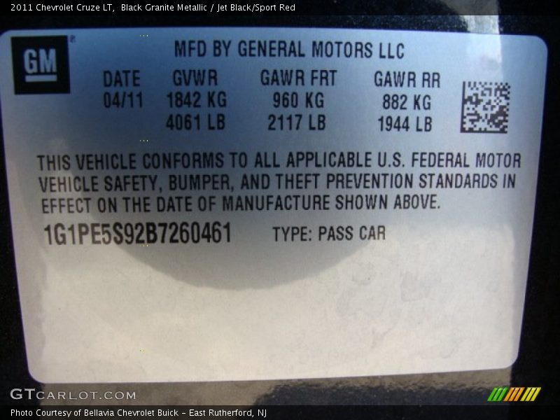 Black Granite Metallic / Jet Black/Sport Red 2011 Chevrolet Cruze LT